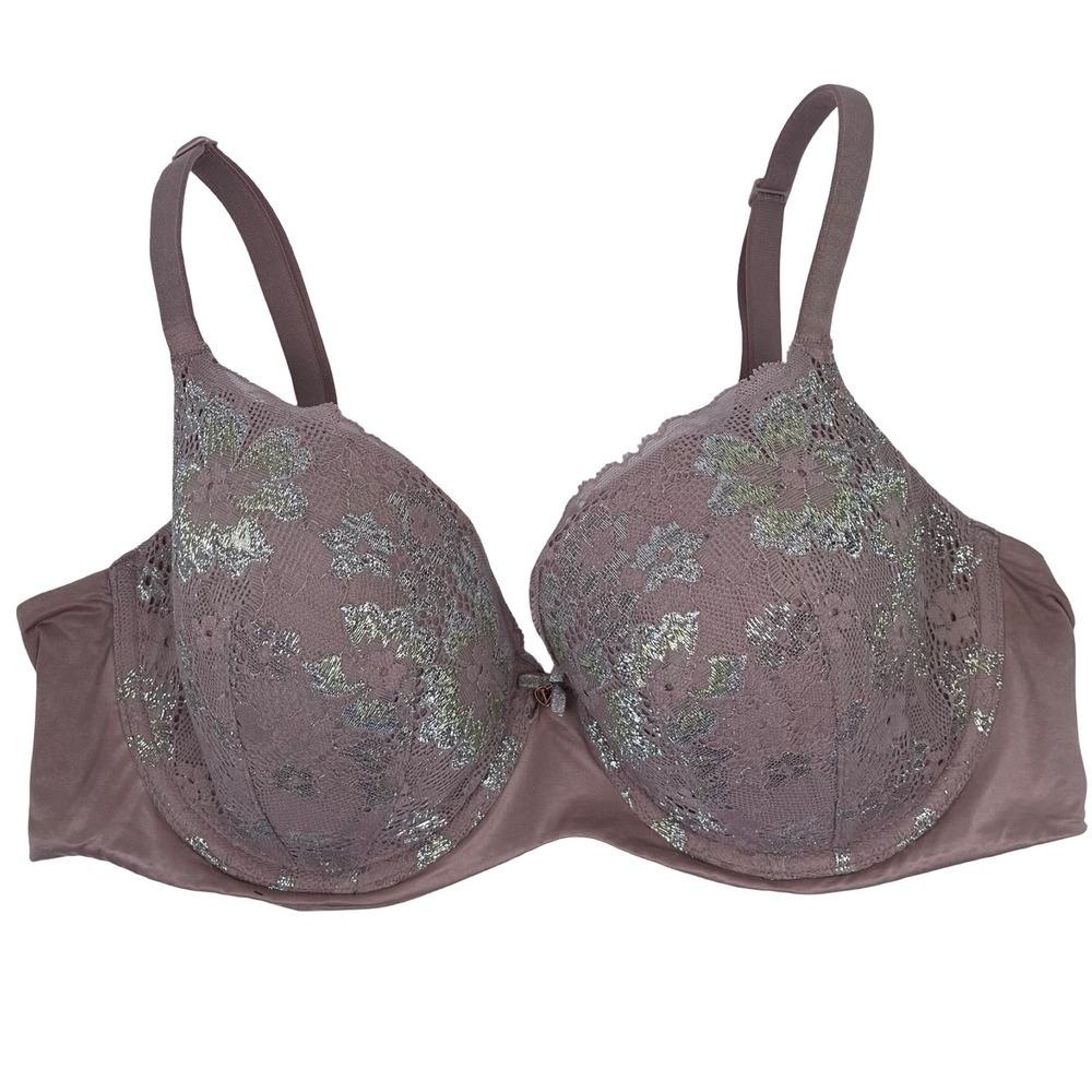 Victoria's Secret Bra Body By Victoria Lined Demi 36D Mauve Floral Lace Metallic